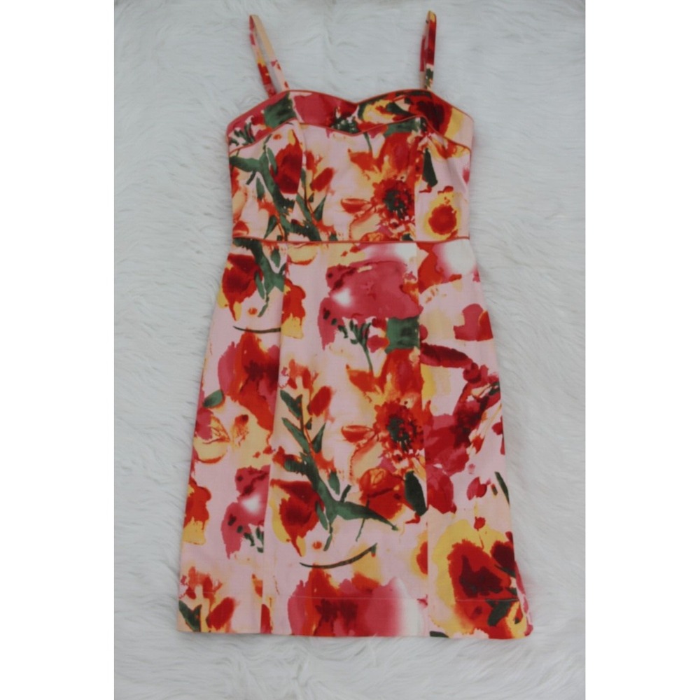 Kristin Davis Dress 2 Pink Stretch Cotton Floral Sweetheart Sheath XS #1294